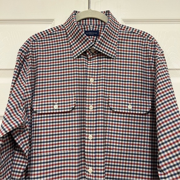 PROPER CLOTH Performance Red Blue Gingham Pocket Casual Button Down Mens Size XL - Picture 4 of 7